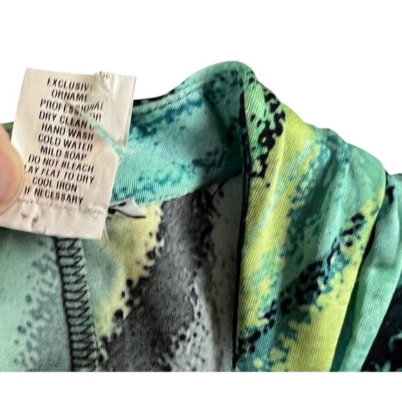 Cache Empire Waist Jersey Knit Top Women's S Surplice Green Print USA Made - Picture 4 of 5